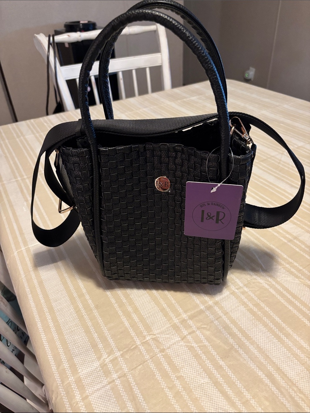 I&R Black Woven Shoulder Tote - Women's Handbag